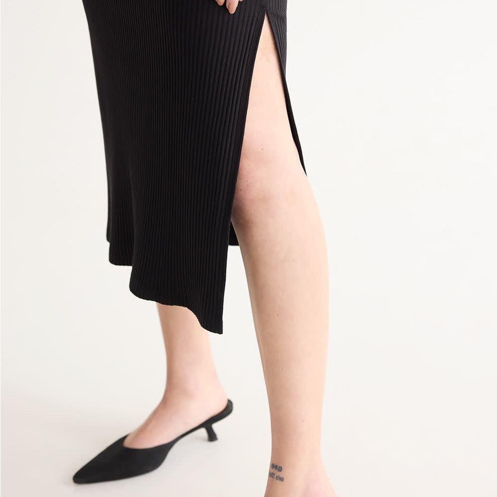 Sz XS Reitman’s Sleeveless Ribbed Midi Dress black with side slits crew neck - Picture 4 of 12